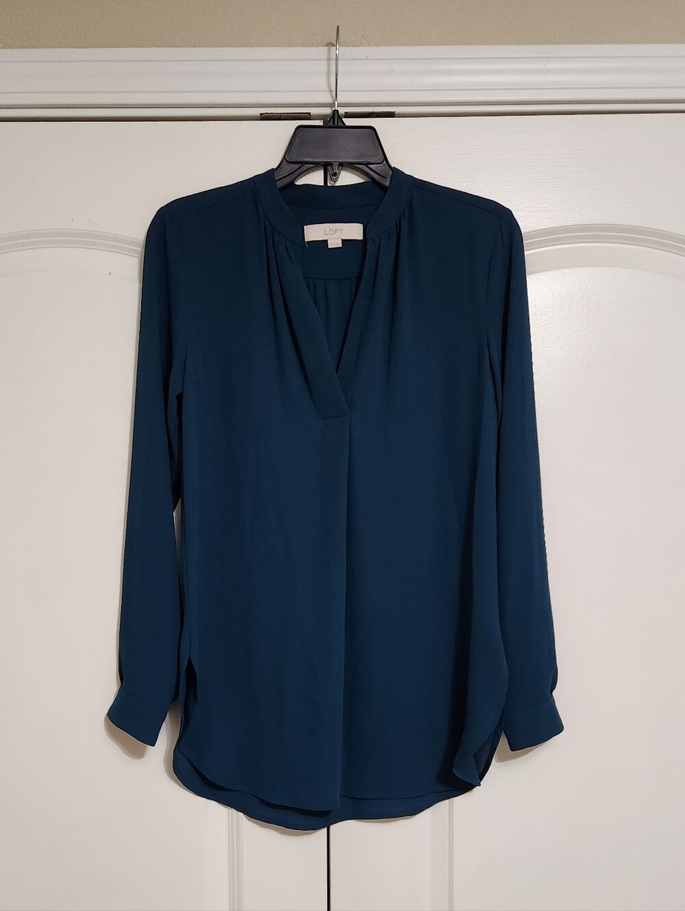LOFT Long Sleeve Split Neck Blouse Tunic Teal Blue XXS